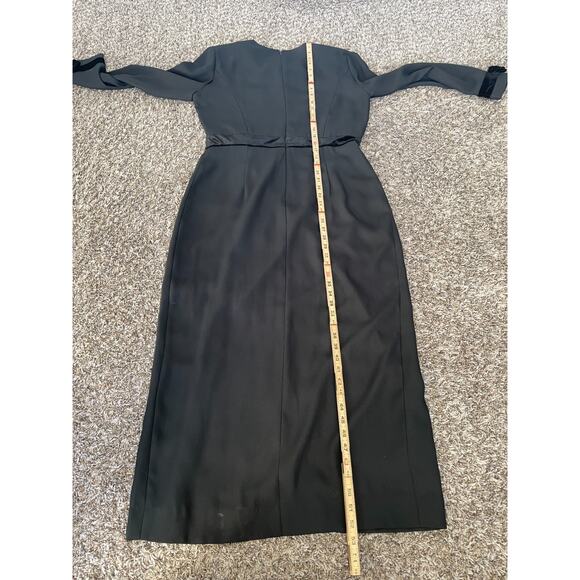 Vintage Maxi Dress Size 12 Black Solid Long Sleeve Bows Gothic Dark Academia 90s - Picture 15 of 16